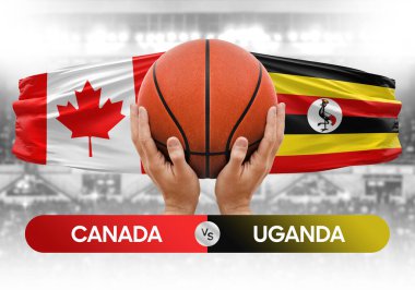 Kanada, Uganda milli basketbol takımlarına karşı basketbol topu yarışma kupası konsepti