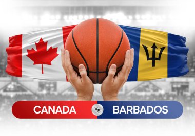 Kanada Barbados milli basketbol takımlarına karşı basketbol topu yarışma kupası konsepti