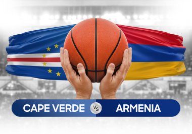 Cape Verde Ermenistan milli basketbol takımlarına karşı basketbol topu yarışma kupası konsepti