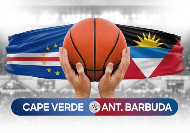 Cape Verde, Antigua ve Barbuda milli basketbol takımlarına karşı basketbol topu yarışma kupası konsepti