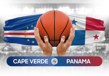 Cape Verde Panama milli basketbol takımlarına karşı basketbol topu yarışma kupası konsepti