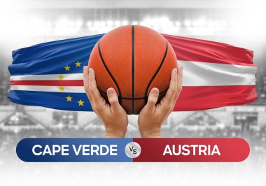 Cape Verde Avusturya milli basketbol takımlarına karşı basketbol topu yarışma kupası konsepti imajı
