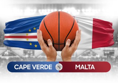 Cape Verde Malta milli basketbol takımlarına karşı basketbol topu yarışma kupası konsepti