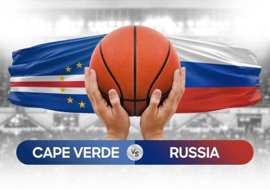 Cape Verde Rusya 'ya karşı milli basketbol takımları basketbol topu yarışma kupası konsepti imajı