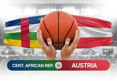 Orta Afrika Cumhuriyeti Avusturya milli basketbol takımlarına karşı basketbol topu yarışma kupası konsepti imajı