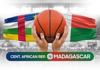 Orta Afrika Cumhuriyeti Madagaskar 'a karşı milli basketbol takımları basketbol topu yarışma kupası konsepti