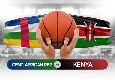 Orta Afrika Cumhuriyeti Kenya milli basketbol takımlarına karşı basketbol topu yarışma kupası konsepti