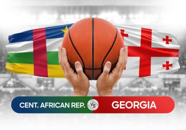 Orta Afrika Cumhuriyeti Gürcistan milli basketbol takımlarına karşı basketbol topu yarışma kupası konsepti imajı