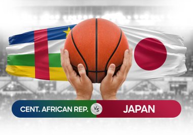 Orta Afrika Cumhuriyeti Japonya milli basketbol takımlarına karşı basketbol topu yarışma kupası konsepti imajı