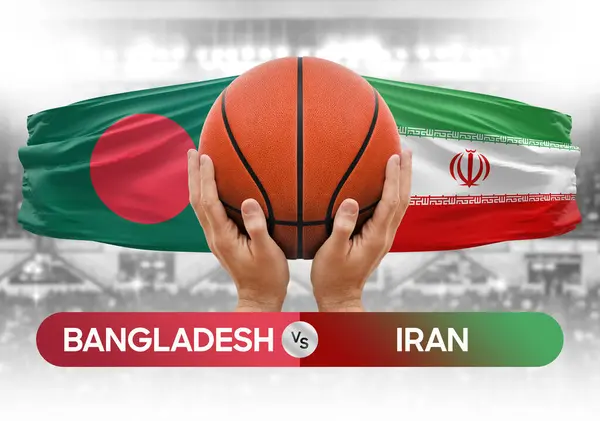 Bangladeş, İran milli basketbol takımlarına karşı basketbol topu yarışma kupası konsepti