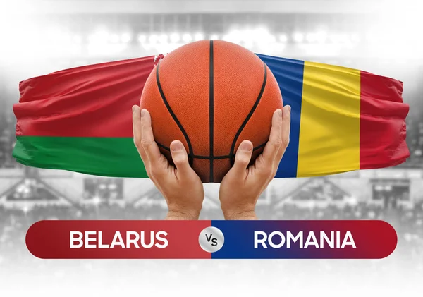 Belarus Romanya milli basketbol takımlarına karşı basketbol topu yarışma kupası konsepti imajı