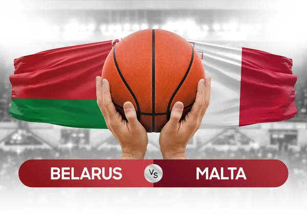 Stock image Belarus vs Malta national basketball teams basket ball match competition cup concept image