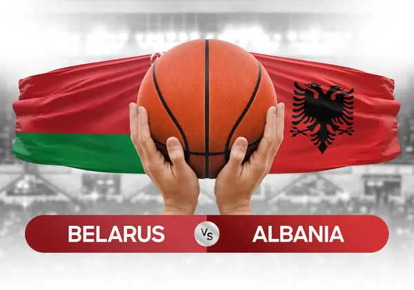 stock image Belarus vs Albania national basketball teams basket ball match competition cup concept image