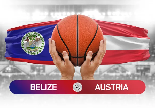 Belize, Avusturya milli basketbol takımlarına karşı basketbol topu yarışma kupası konsepti