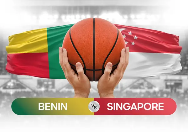 Benin Singapur 'a karşı milli basketbol takımları basketbol topu yarışma kupası konsepti imajı