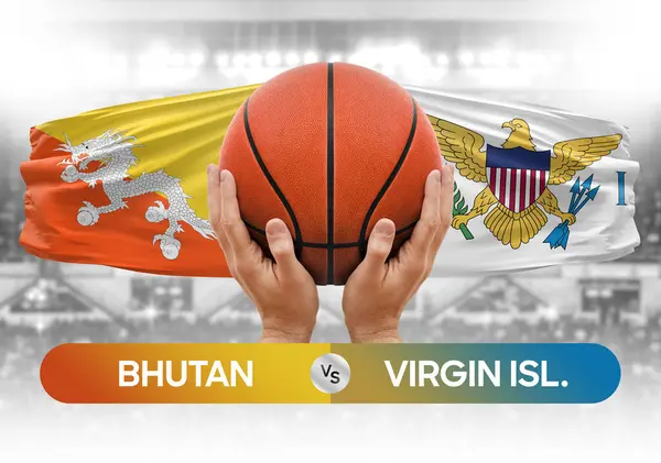 Bhutan Virgin Adaları 'na karşı milli basketbol takımları basketbol topu yarışma kupası konsepti