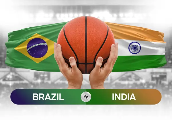 Brazil vs India national basketball teams basket ball match competition cup concept image