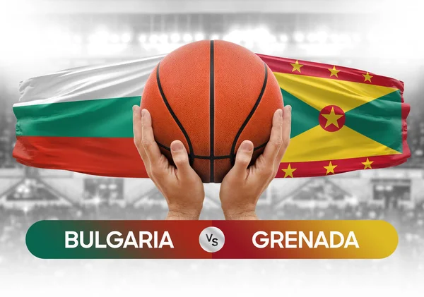 Bulgaristan Grenada milli basketbol takımlarına karşı basketbol topu yarışma kupası konsepti imajı