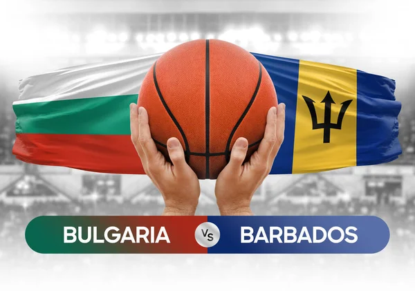 Bulgaristan Barbados milli basketbol takımlarına karşı basketbol topu yarışma kupası konsepti imajı