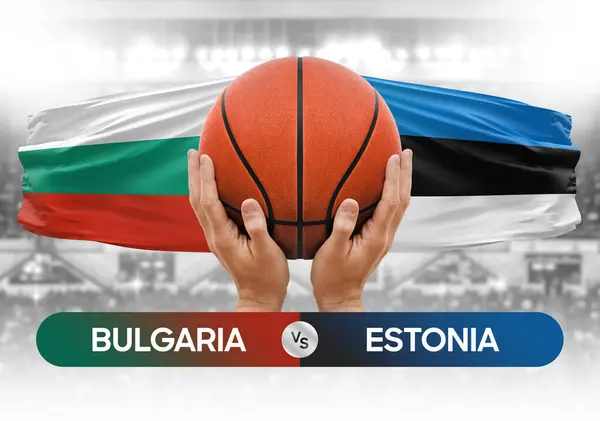 Stock image Bulgaria vs Estonia national basketball teams basket ball match competition cup concept image