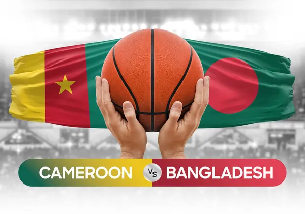 Kamerun, Bangladeş milli basketbol takımlarına karşı basket topu yarışma kupası konsepti