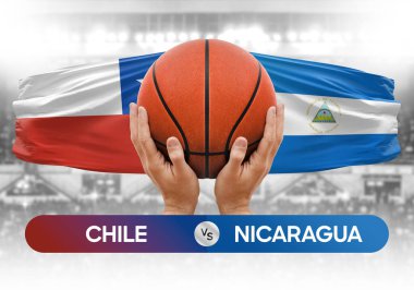 Şili, Nikaragua milli basketbol takımlarına karşı basketbol topu yarışma kupası konsepti