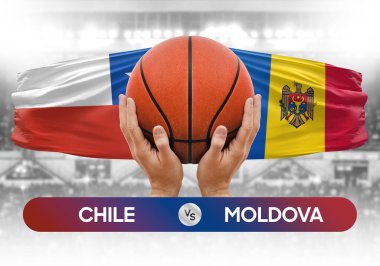 Şili, Moldova milli basketbol takımlarına karşı basketbol topu yarışma kupası konsepti imajı