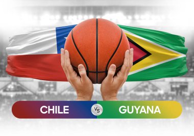 Şili, Guyana milli basketbol takımlarına karşı basketbol topu yarışma kupası konsepti imajı