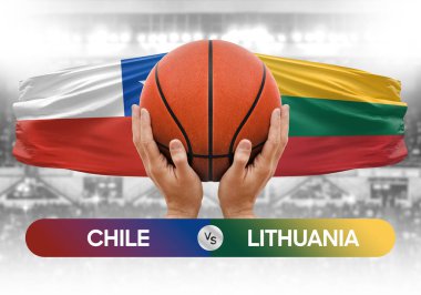 Şili Litvanya 'ya karşı milli basketbol takımları basketbol topu yarışma kupası konsepti imajı