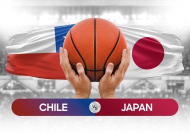 Şili, Japonya milli basketbol takımlarına karşı basket topu yarışma kupası konsepti