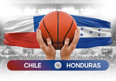 Şili, Honduras milli basketbol takımlarına karşı basketbol topu yarışma kupası konsepti imajı