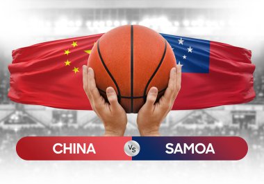 Çin, Samoa milli basketbol takımlarına karşı basketbol topu yarışma kupası konsepti imajı