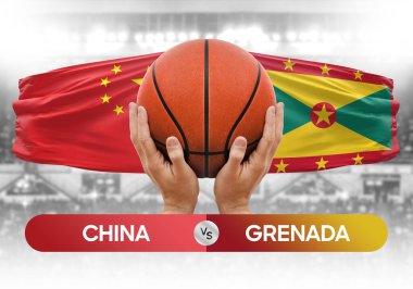 Çin, Grenada milli basketbol takımlarına karşı basketbol topu yarışma kupası konsepti imajı