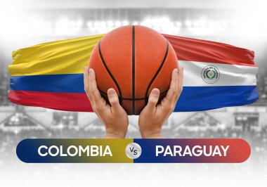 Kolombiya, Paraguay milli basketbol takımlarına karşı basketbol topu yarışma kupası konsepti