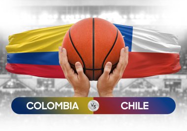 Kolombiya, Şili milli basketbol takımlarına karşı basketbol topu yarışma kupası konsepti