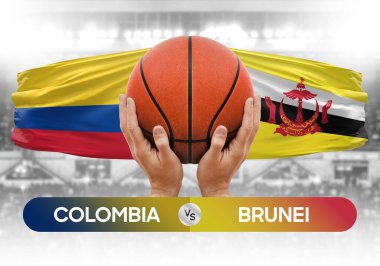 Kolombiya Brunei milli basketbol takımlarına karşı basketbol topu yarışma kupası konsepti