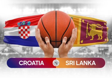 Hırvatistan Sri Lanka milli basketbol takımlarına karşı basketbol topu yarışma kupası konsepti imajı