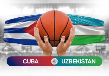 Küba, Özbekistan milli basketbol takımlarına karşı basketbol topu yarışma kupası konsepti