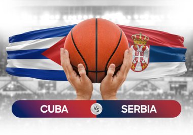 Küba Sırbistan milli basketbol takımlarına karşı basketbol topu yarışma kupası konsepti imajı