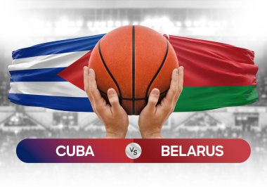 Küba, Belarus Millî Basketbol Takımı 'na karşı basketbol topu yarışma kupası konsepti