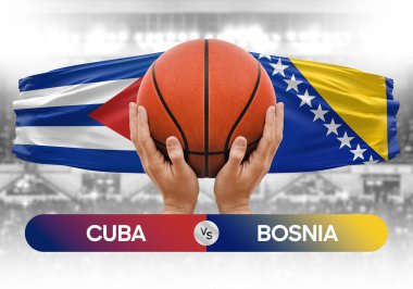 Küba, Bosna-Hersek milli basketbol takımlarına karşı basketbol topu yarışma kupası konsepti