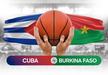 Küba, Burkina Faso 'ya karşı milli basketbol takımları basketbol maçı kupası konsepti