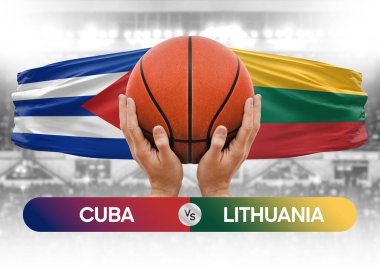 Küba Litvanya 'ya karşı milli basketbol takımları basketbol topu yarışma kupası konsepti