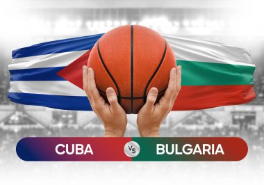Küba, Bulgaristan milli basketbol takımlarına karşı basketbol topu yarışma kupası konsepti