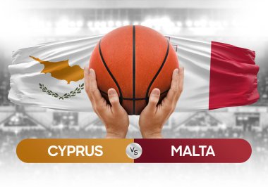 Kıbrıs Rum Kesimi Malta milli basketbol takımlarına karşı basketbol topu yarışma kupası konsepti