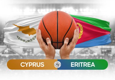 Kıbrıs Rum Kesimi Eritre milli basketbol takımlarına karşı basketbol topu yarışma kupası konsepti imajı
