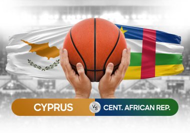 Kıbrıs Rum Kesimi Orta Afrika Cumhuriyeti milli basketbol takımlarına karşı basketbol topu yarışma kupası konsepti