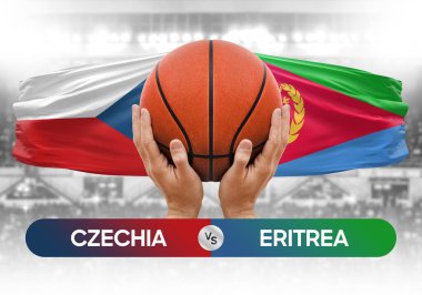 Çek milli basketbol takımı Eritre 'ye karşı basketbol topu yarışma kupası konsepti
