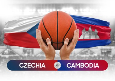 Çek-Kamboçya milli basketbol takımlarına karşı basketbol maçı kupası konsepti