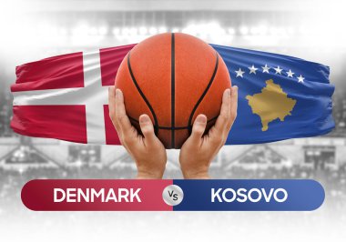 Danimarka, Kosova milli basketbol takımlarına karşı basketbol topu yarışma kupası konsepti imajı